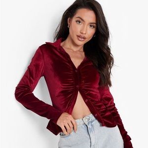 Red velvet button down top